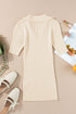 Beige Ribbed Knit Contrast Cuffed Short Sleeve Polo Sweater